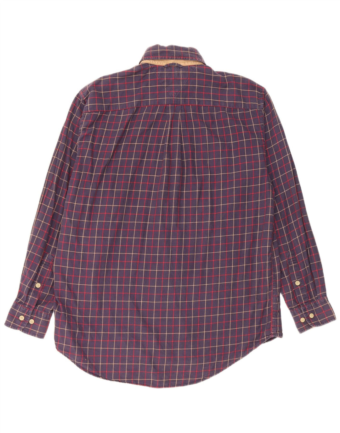 Camisa masculina de flanela Tommy Hilfiger pequena algodão xadrez azul marinho