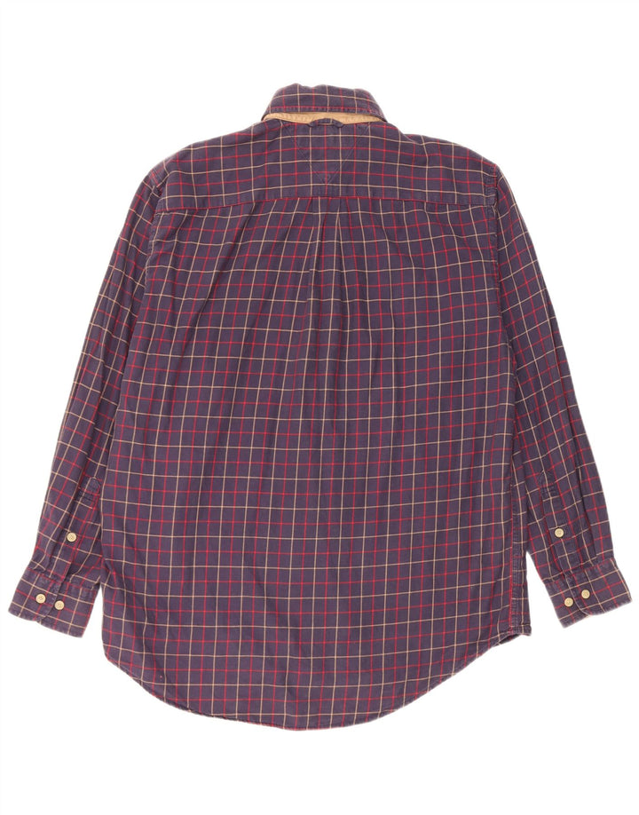 Camisa masculina de flanela Tommy Hilfiger pequena algodão xadrez azul marinho