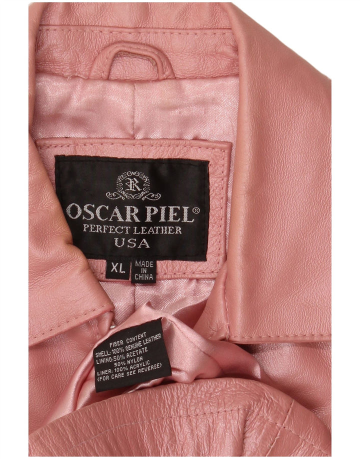 Jaqueta de couro feminina vintage UK 18 XL couro rosa