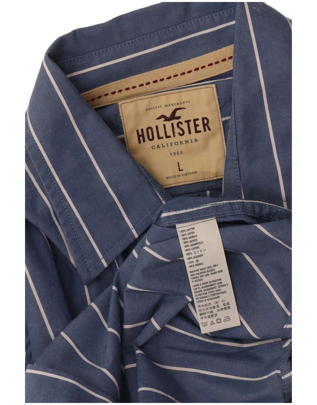 Camisa masculina Hollister grande algodão listrado azul