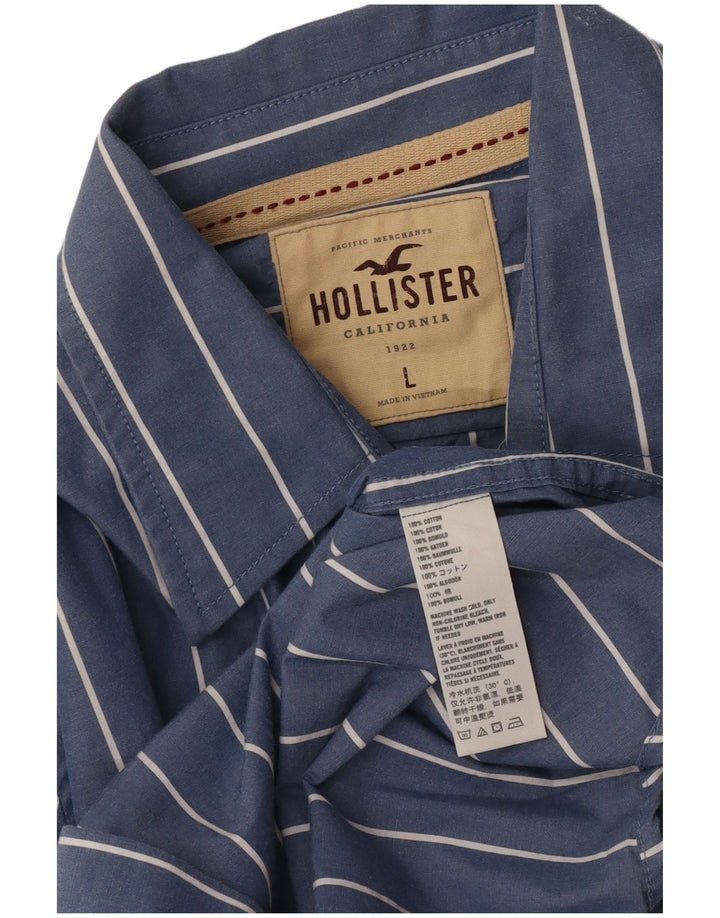 Camisa masculina Hollister grande algodão listrado azul