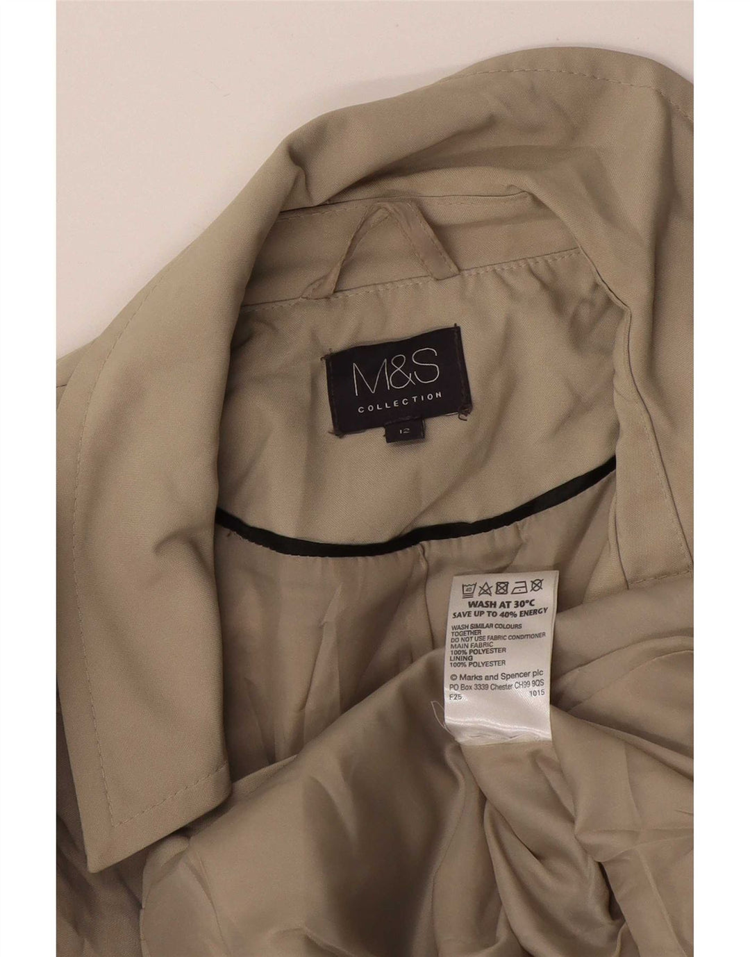 Casaco curto feminino Marks & Spencer Reino Unido 12 poliéster bege médio