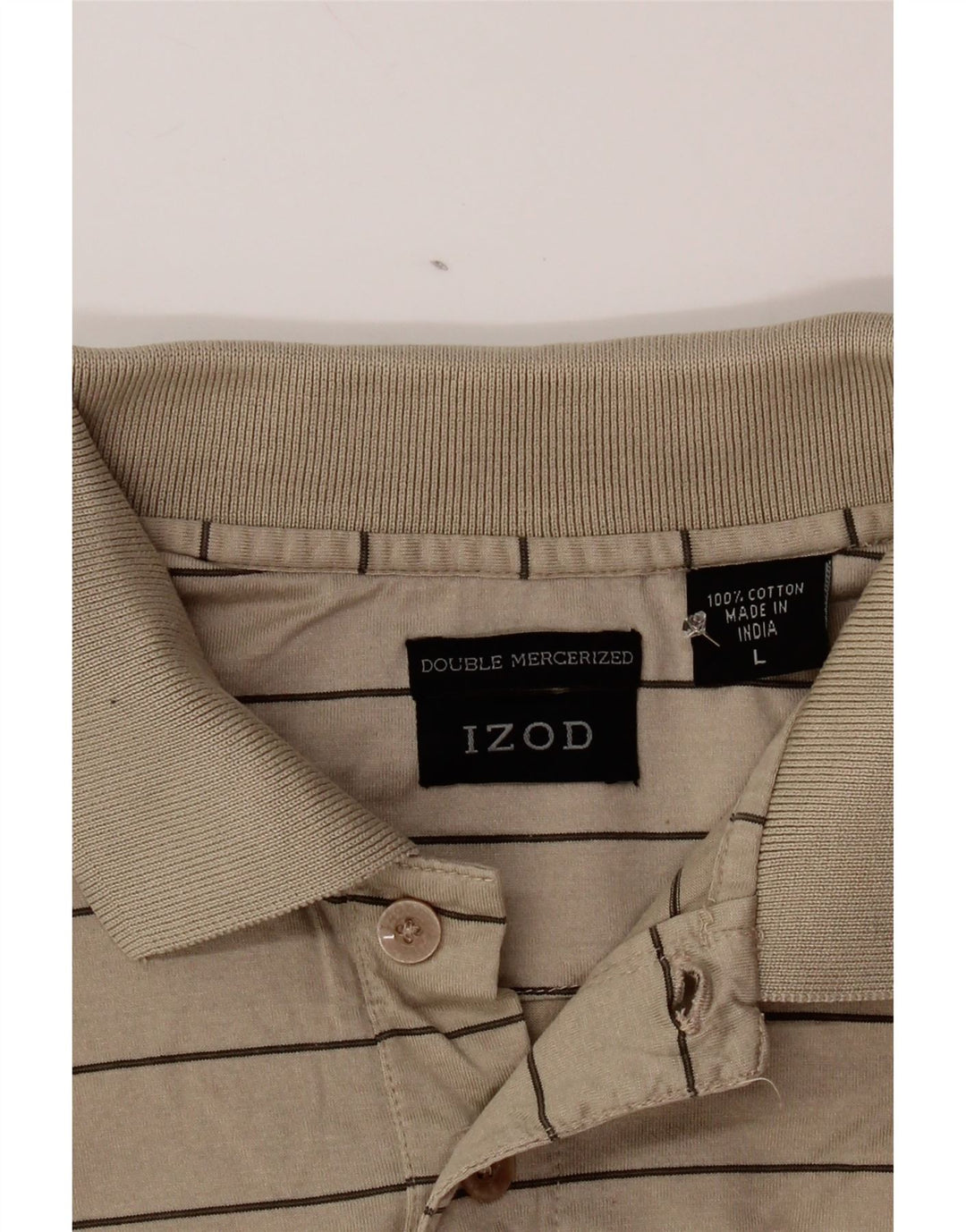 Camisa polo masculina IZOD grande algodão listrado bege
