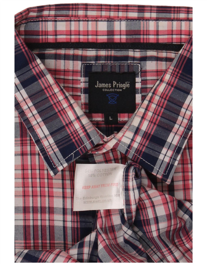Camisa masculina James Pringle de manga curta grande poliéster xadrez vermelho
