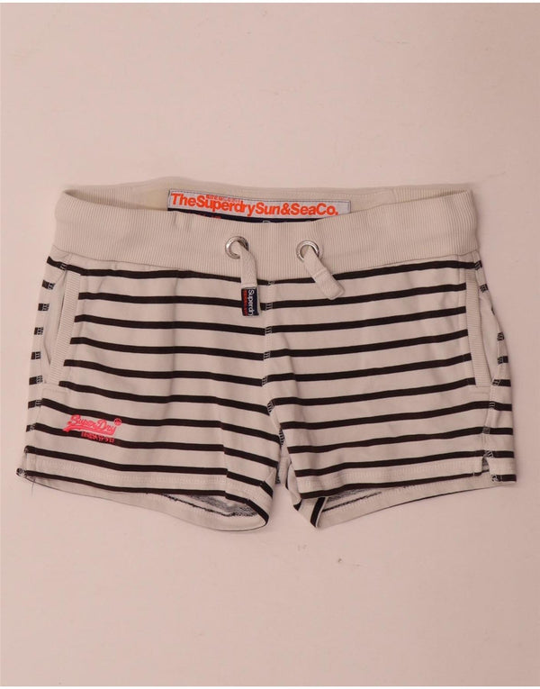 Shorts esportivos femininos Superdry UK 6 XS listrado branco