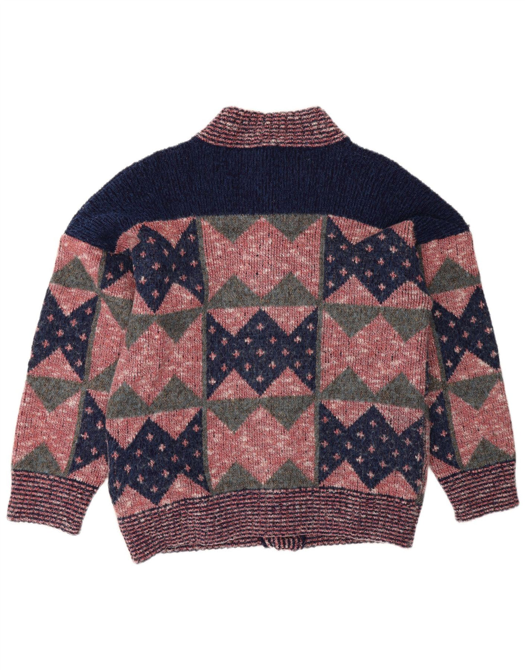 Suéter cardigã masculino vintage médio rosa geométrico