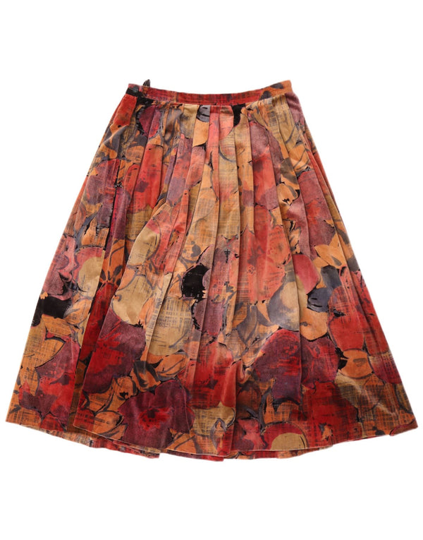Saia feminina vintage de veludo plissada linha A W28 floral multicolorido médio
