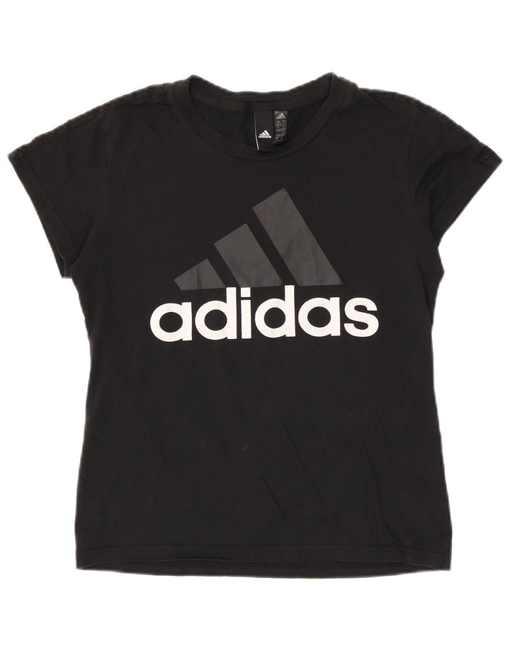 ADIDAS Womens Graphic T-Shirt Top UK 8/10 Pequeno Algodão Preto