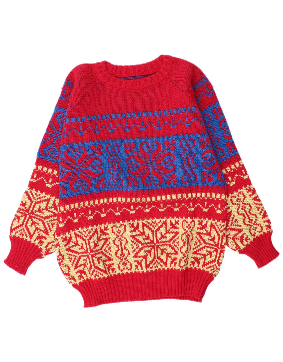 Suéter masculino vintage com gola canoa médio vermelho Fair Isle