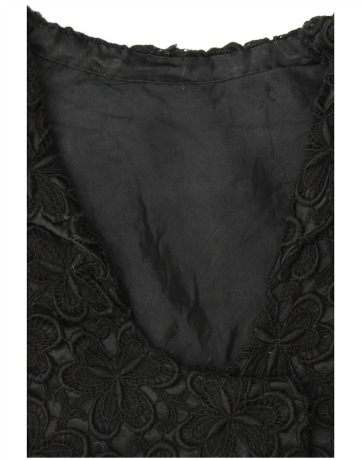 Jaqueta blazer feminina VINTAGE de manga curta Reino Unido 12 médio preto floral