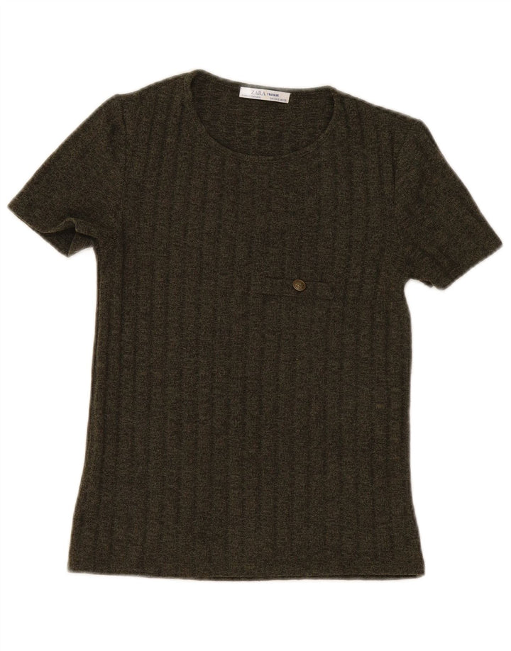 Zara Camiseta Feminina Trafaluc Top UK 8 Pequeno Poliéster Cáqui