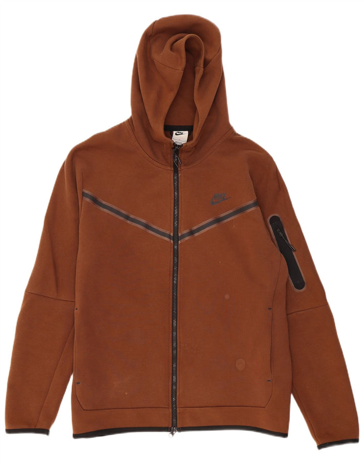 Suéter masculino Nike com capuz e zíper grande de algodão marrom