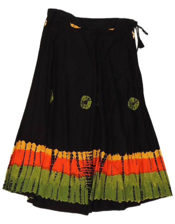 Saia feminina vintage cintura alta evasê tamanho único W32 preto tie dye algodão