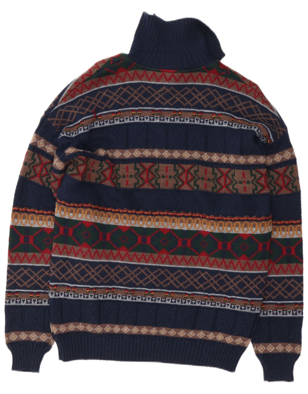 Suéter masculino branco Sails com zíper e gola grande, azul marinho, lã Fair Isle
