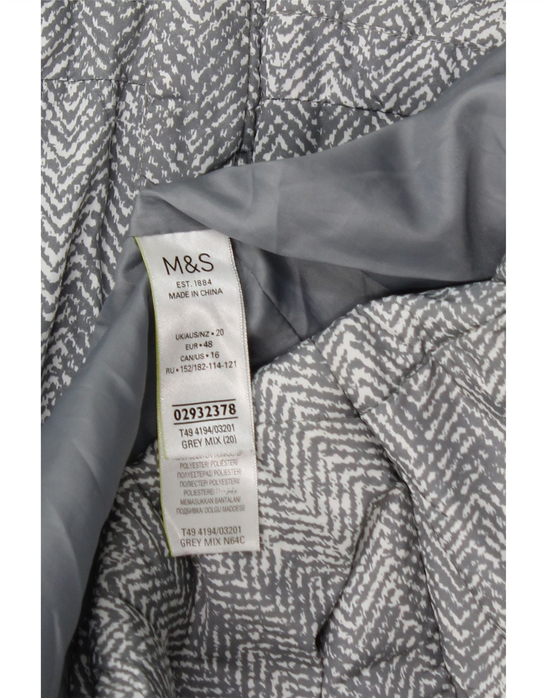 Jaqueta acolchoada feminina Marks & Spencer UK 20 2XL poliéster espinha de peixe cinza