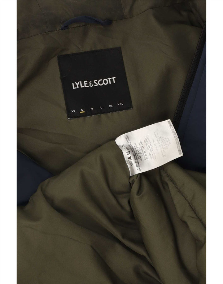Jaqueta masculina acolchoada com capuz Lyle & Scott UK 36 pequena azul marinho nylon