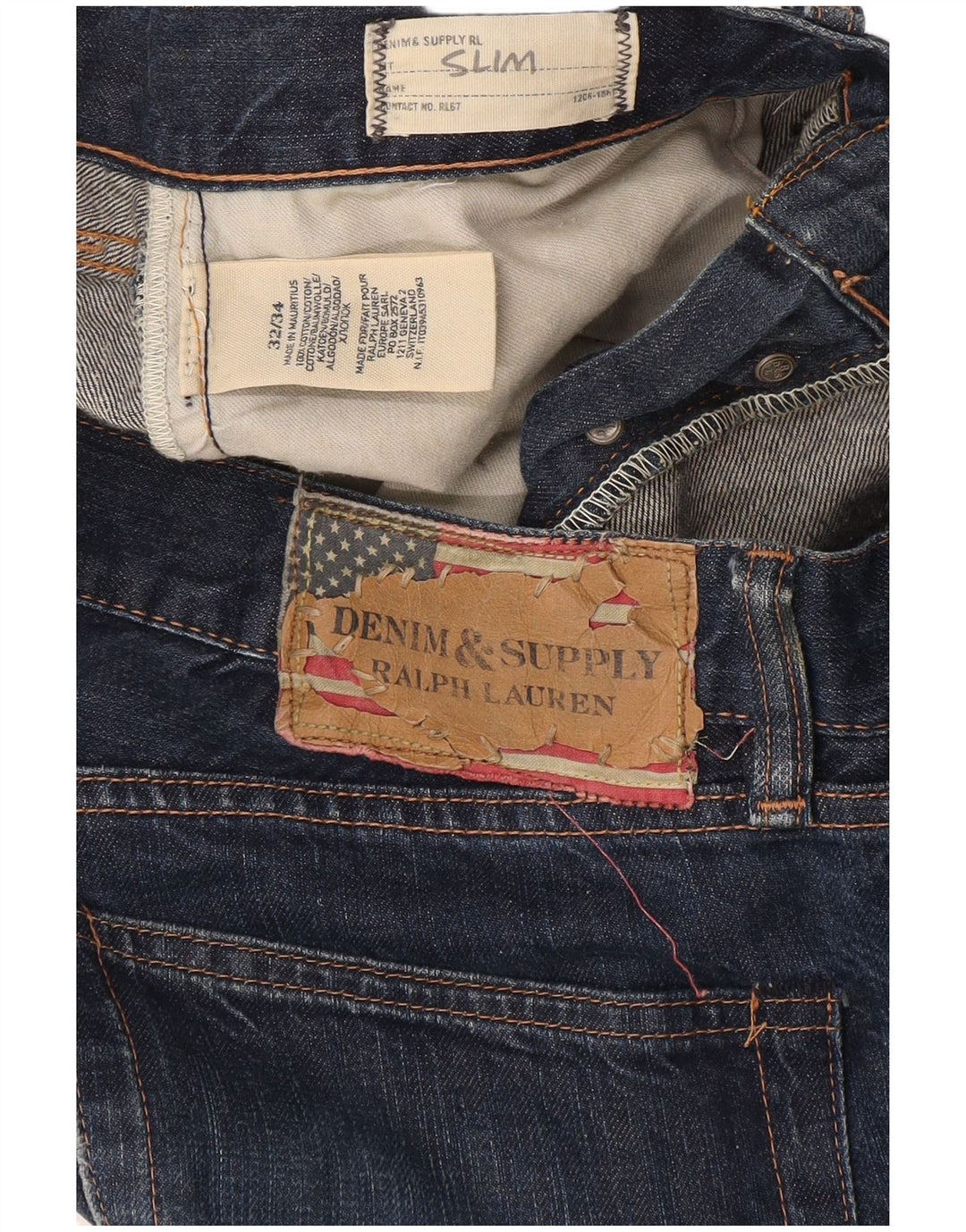 Ralph Lauren Masculino Slim Jeans W32 L34 Azul Algodão
