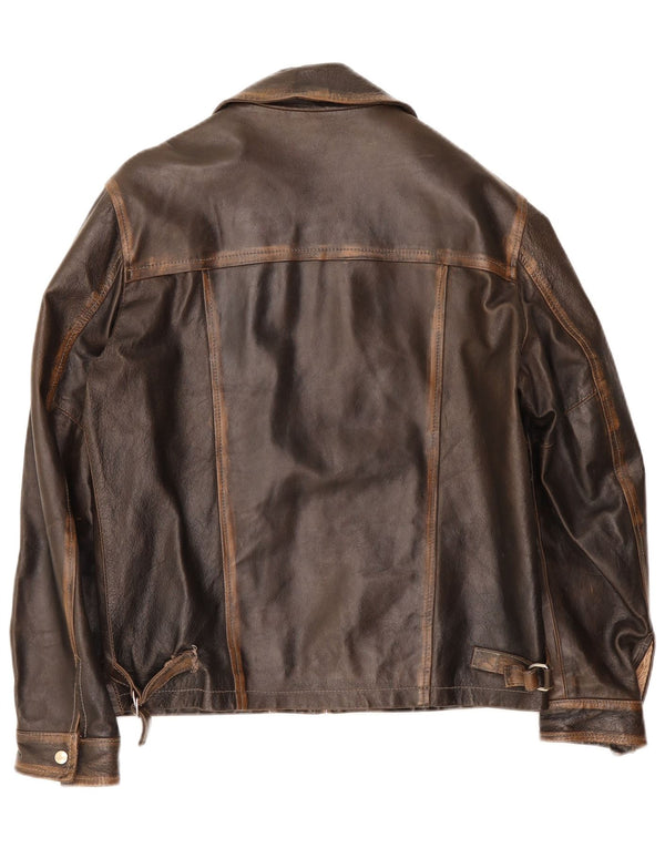 Jaqueta de couro masculina vintage IT 48 marrom médio