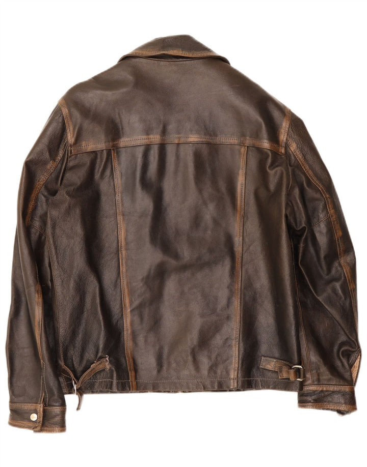 Jaqueta de couro masculina vintage IT 48 marrom médio