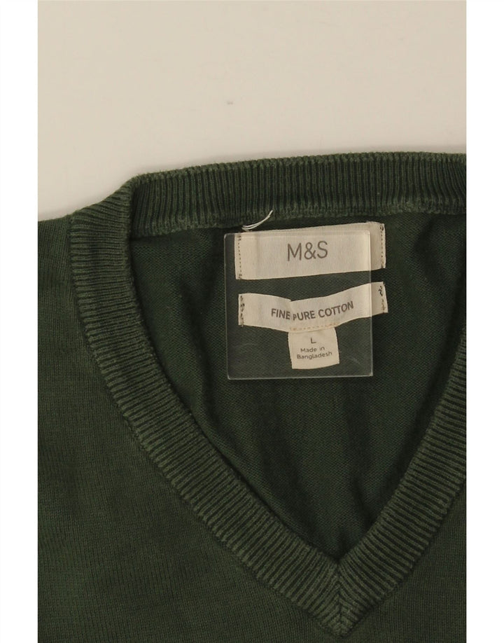 MARKS & SPENCER Suéter masculino com decote em V grande algodão verde