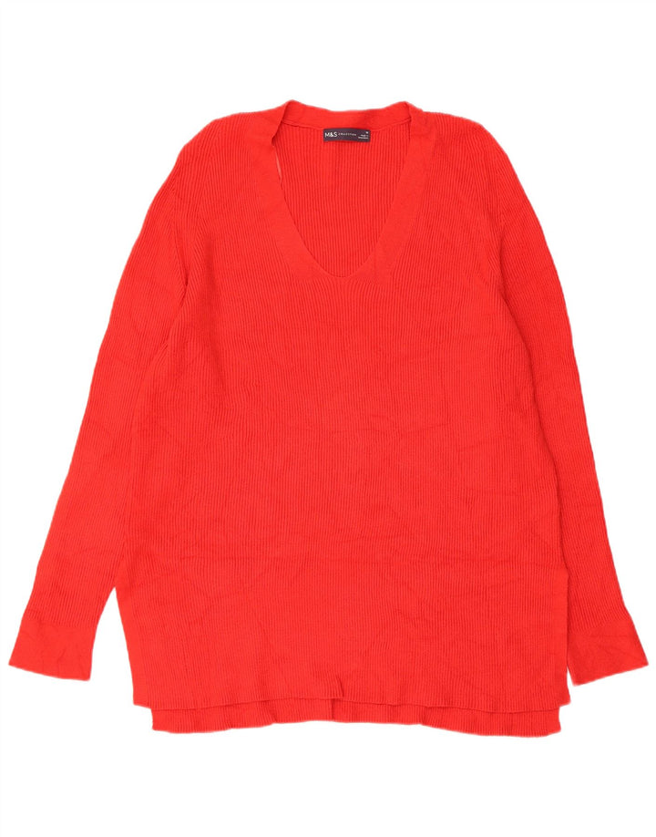 Suéter feminino MARKS & SPENCER com decote em V Reino Unido 16 grande viscose vermelha