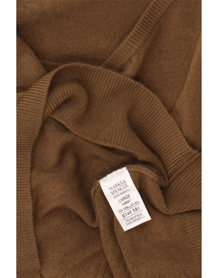 Suéter masculino Marks & Spencer com decote em V grande acrílico marrom