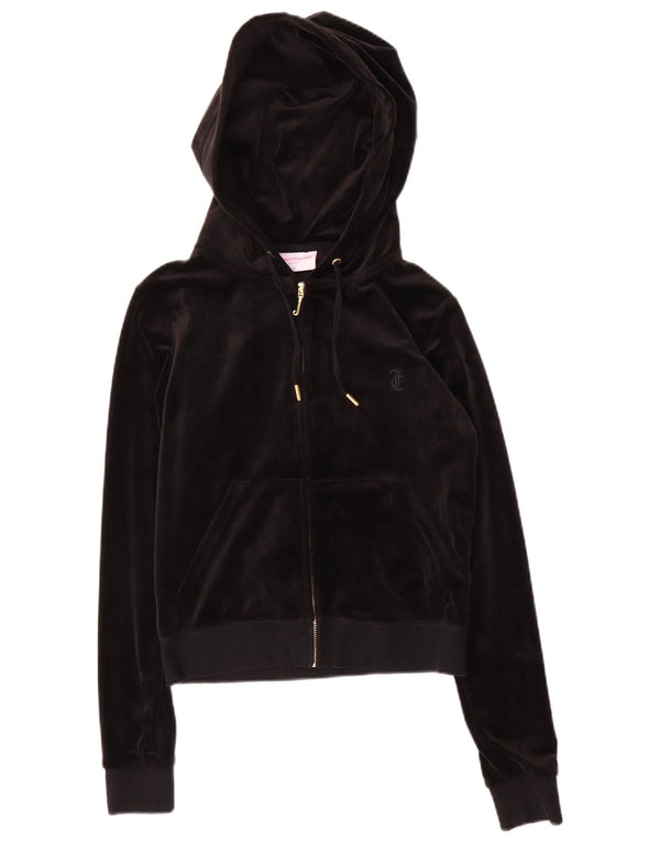 Suéter feminino com capuz e zíper Juicy Couture UK 10 pequeno poliéster preto