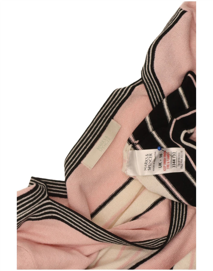 Top feminino Marks & Spencer manga 3/4 Reino Unido 16 grande viscose listrada rosa