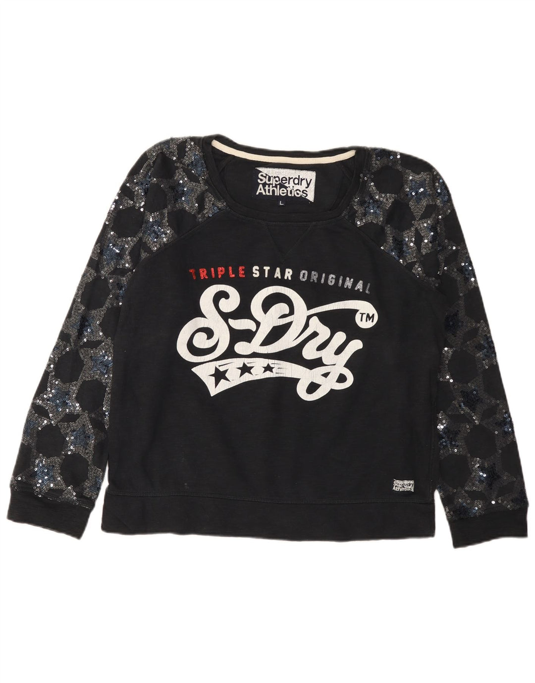 Suéter gráfico feminino SUPERDRY UK 16 grande algodão preto