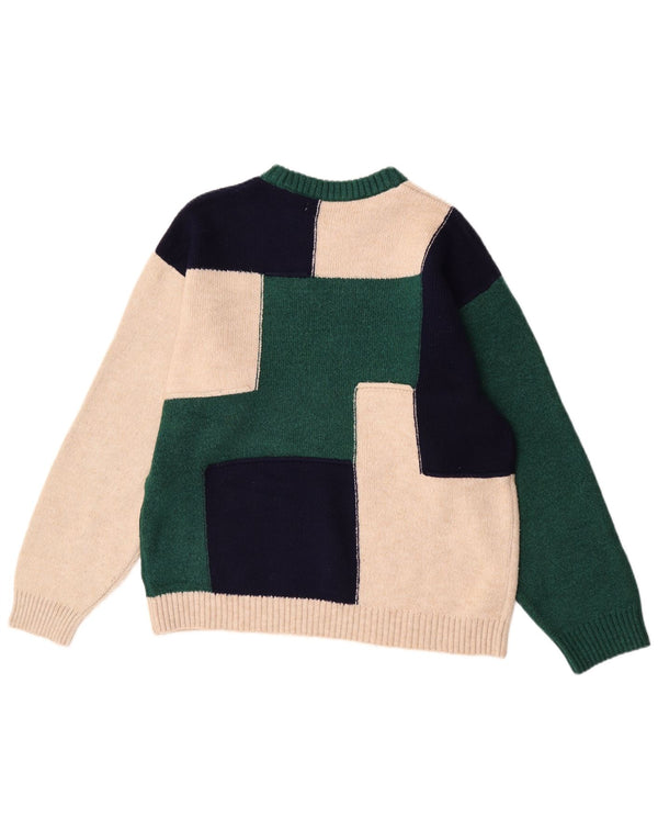 Zara Suéter masculino com gola canoa XL verde colorblock acrílico