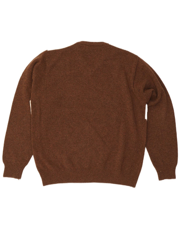 Suéter masculino vintage com decote em V grande marrom Argyle/Diamante