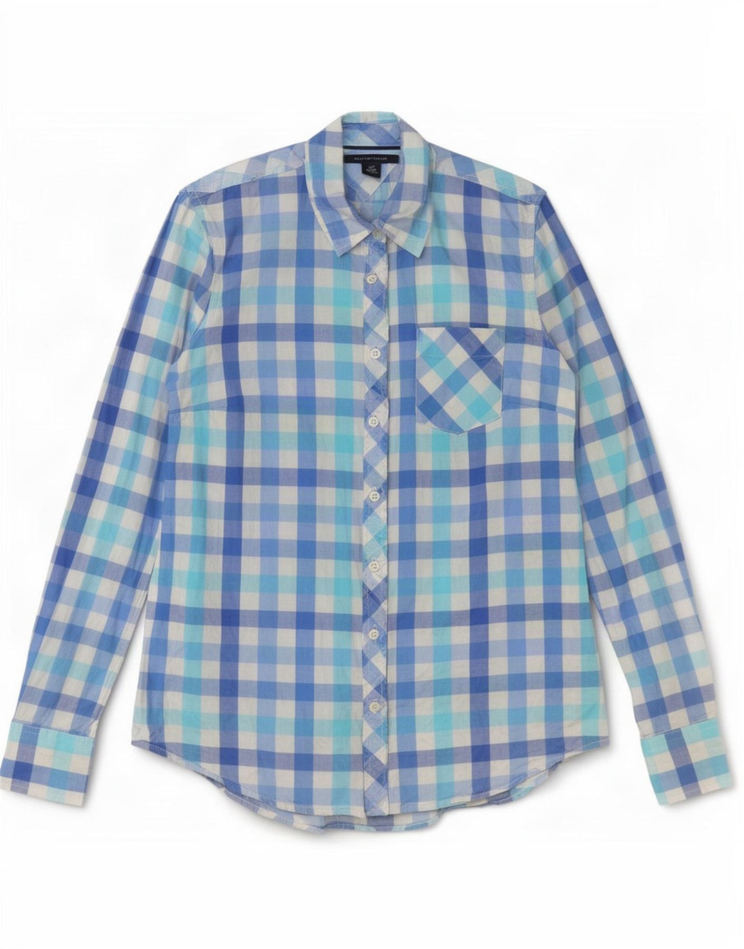 Camisa Tommy Hilfiger Feminina UK 10 Pequena Azul Gingham Algodão