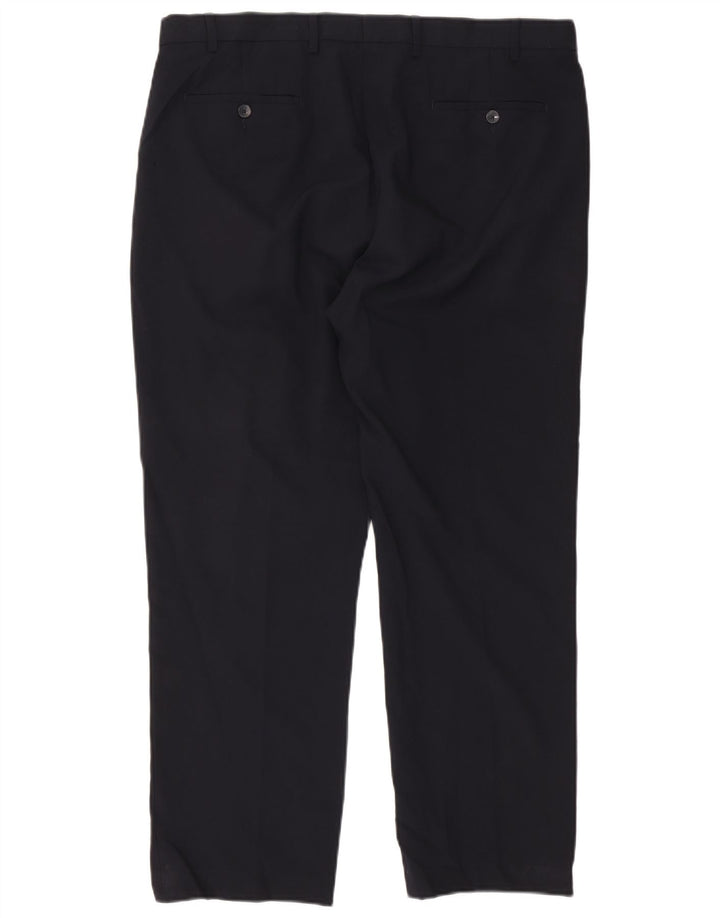 Calça chino reta masculina Marks & Spencer W42 L29 poliéster azul marinho