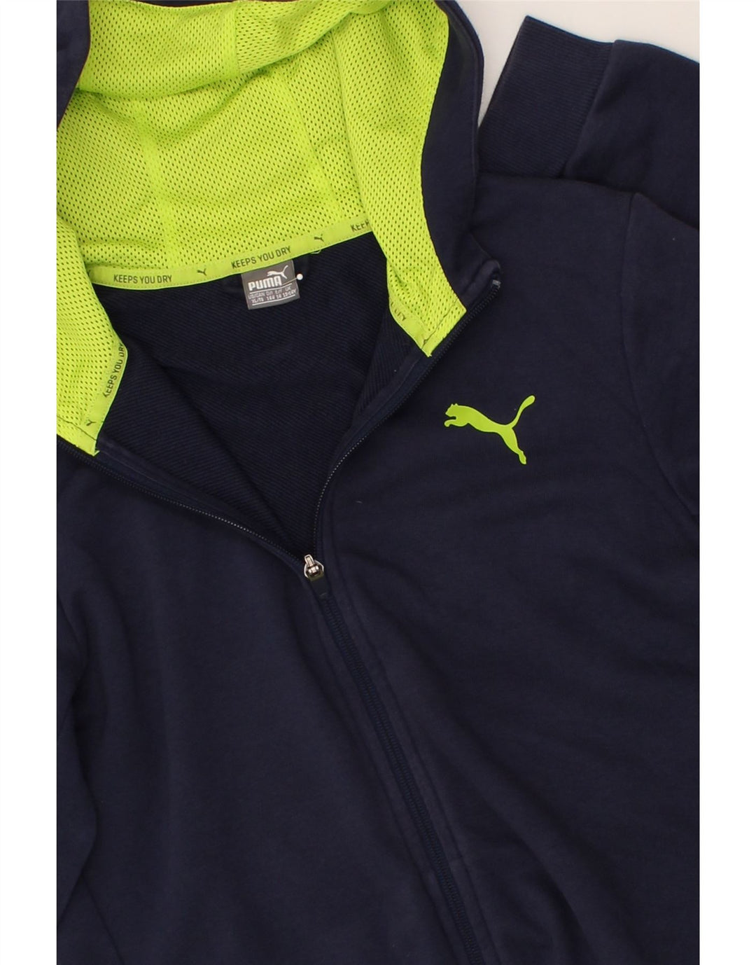 PUMA Boys Graphic Zip Hoodie Sweater 13-14 Years Navy Blue Cotton Vintage Puma and Second-Hand Puma from Messina Hembry 
