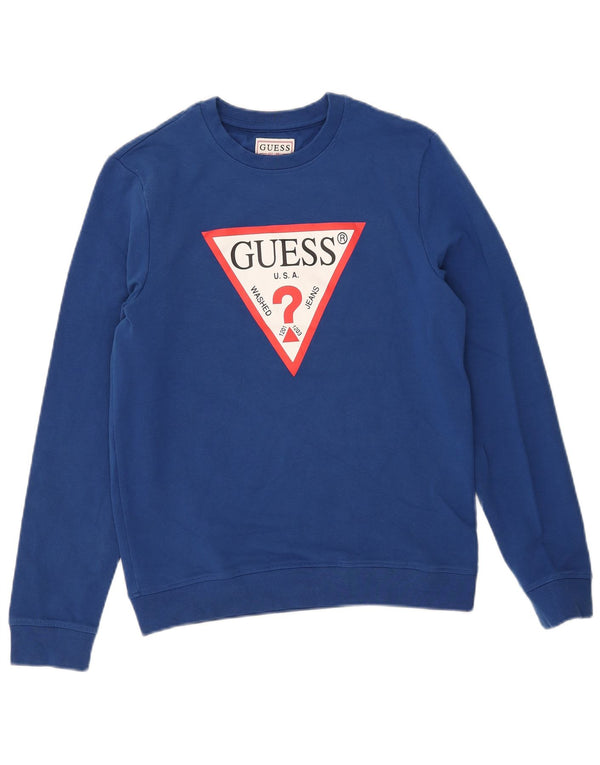 Guess moletom gráfico masculino jumper UK 32 XS azul algodão