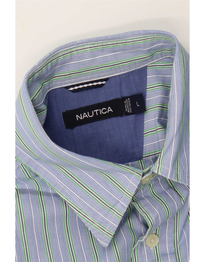 Camisa masculina Nautica grande algodão listrado azul