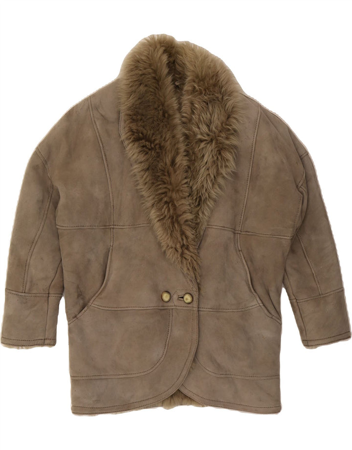 VINTAGE Womens Shearling Jacket IT 44 Medium Grey Shearling Vintage Vintage and Second-Hand Vintage from Messina Hembry 