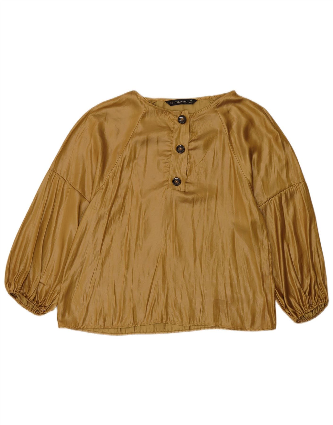 Zara blusa feminina manga 3/4 top Reino Unido 12 médio bege