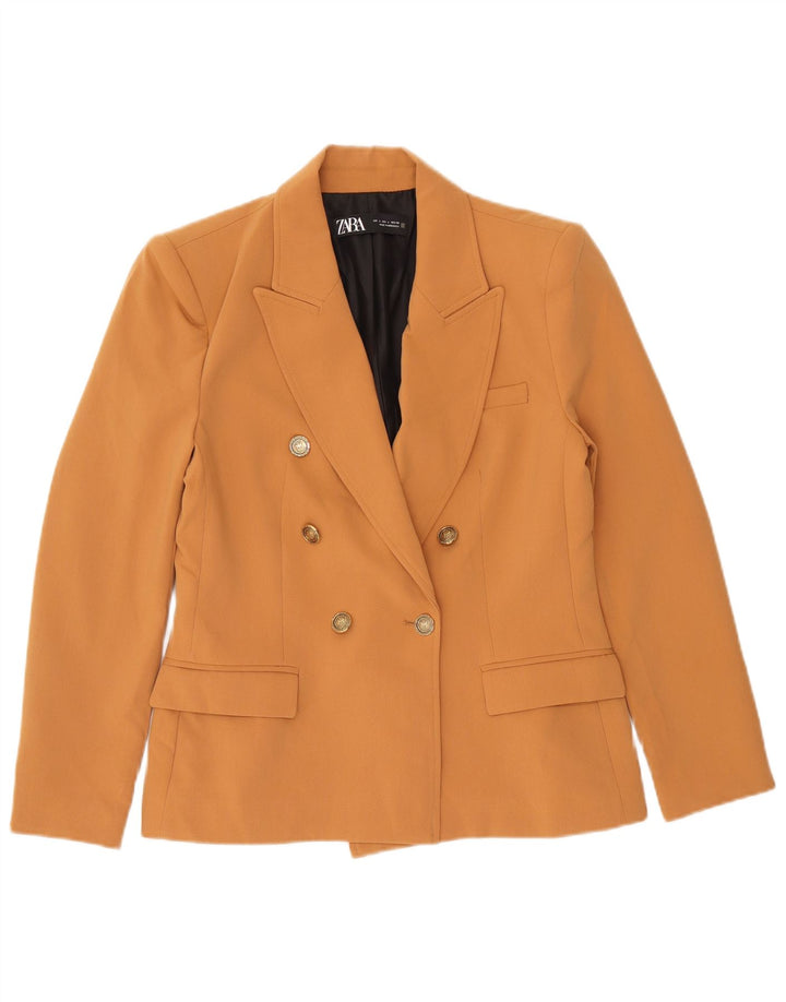 Jaqueta blazer feminina Zara com peito duplo Reino Unido 14 grande poliéster marrom