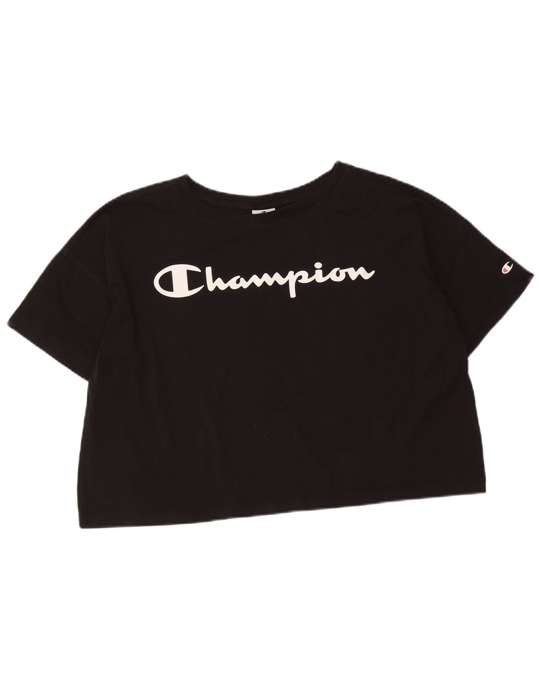 Camiseta feminina Champion Crop Oversized Graphic UK 14 Médio Preto