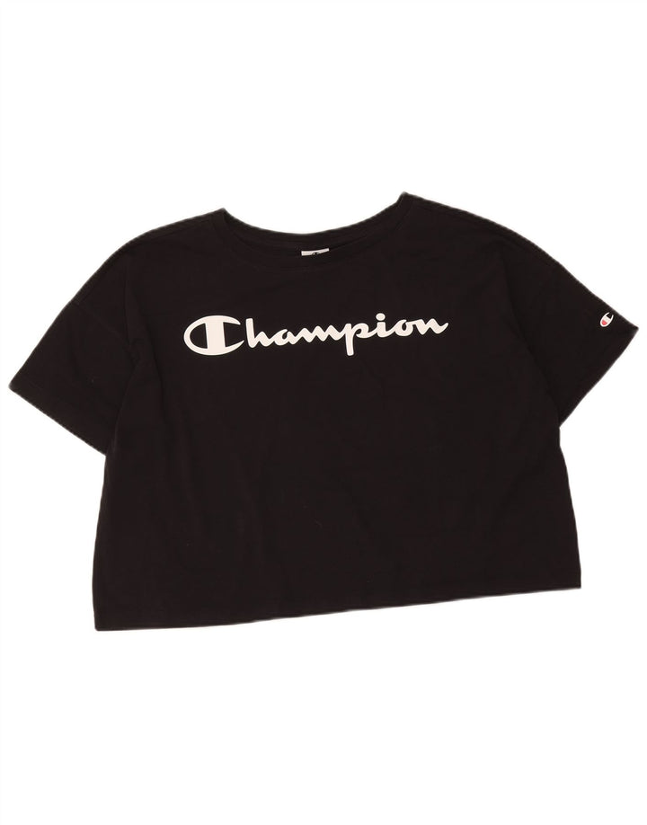 Camiseta feminina Champion Crop Oversized Graphic UK 14 Médio Preto