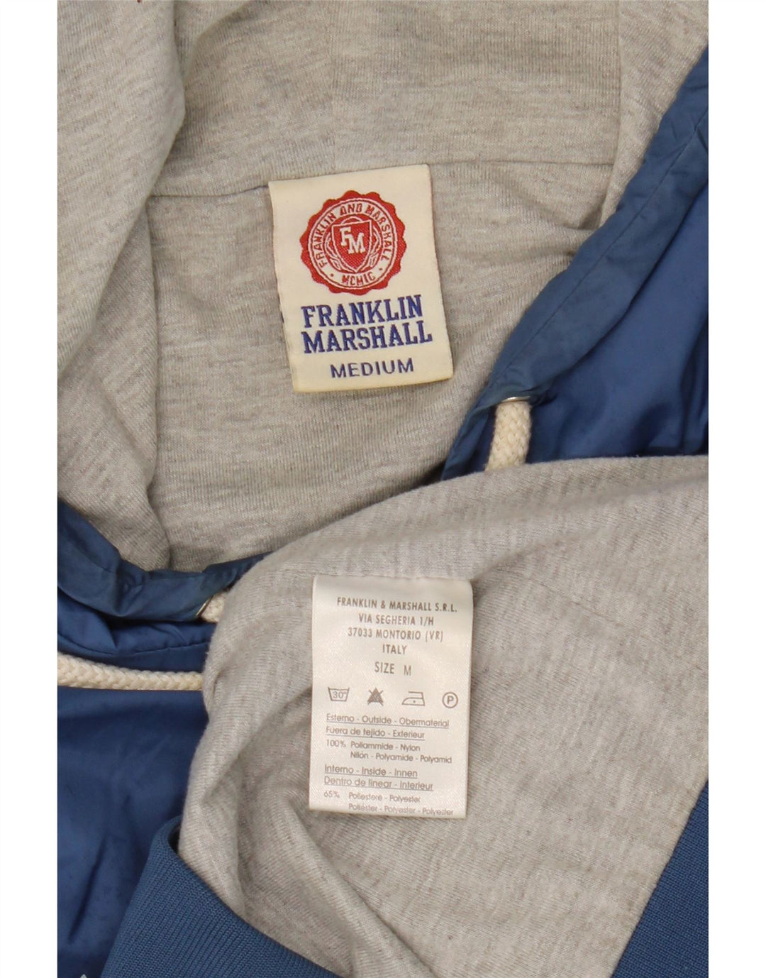 FRANKLIN MARSHALL Suéter com capuz gráfico masculino médio azul nylon