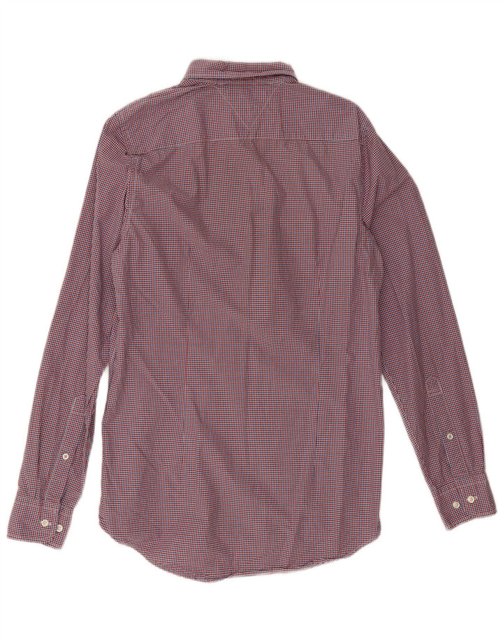 Camisa masculina Tommy Hilfiger Slim Fit média xadrez vermelha de algodão