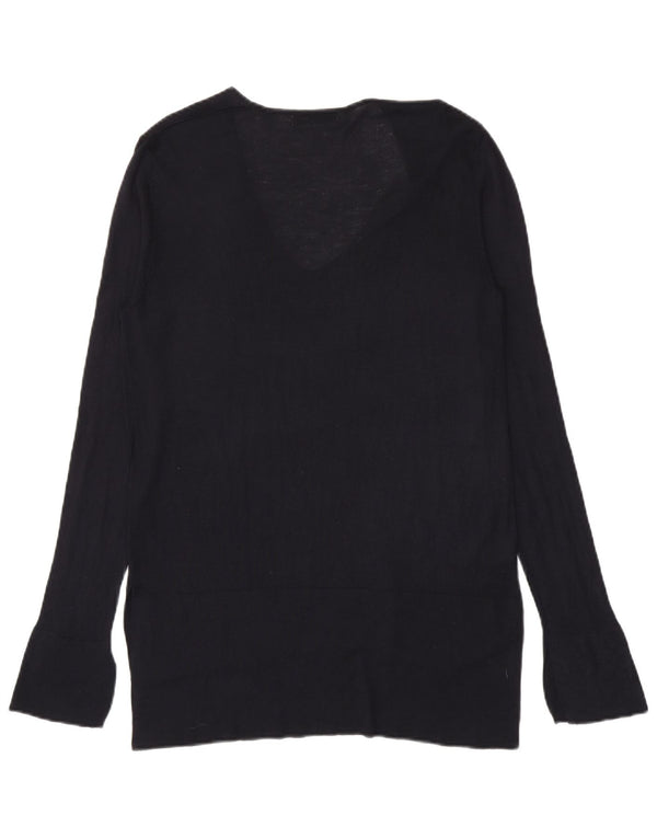 Suéter feminino Zara Longline com decote em V Reino Unido 16 grande azul marinho