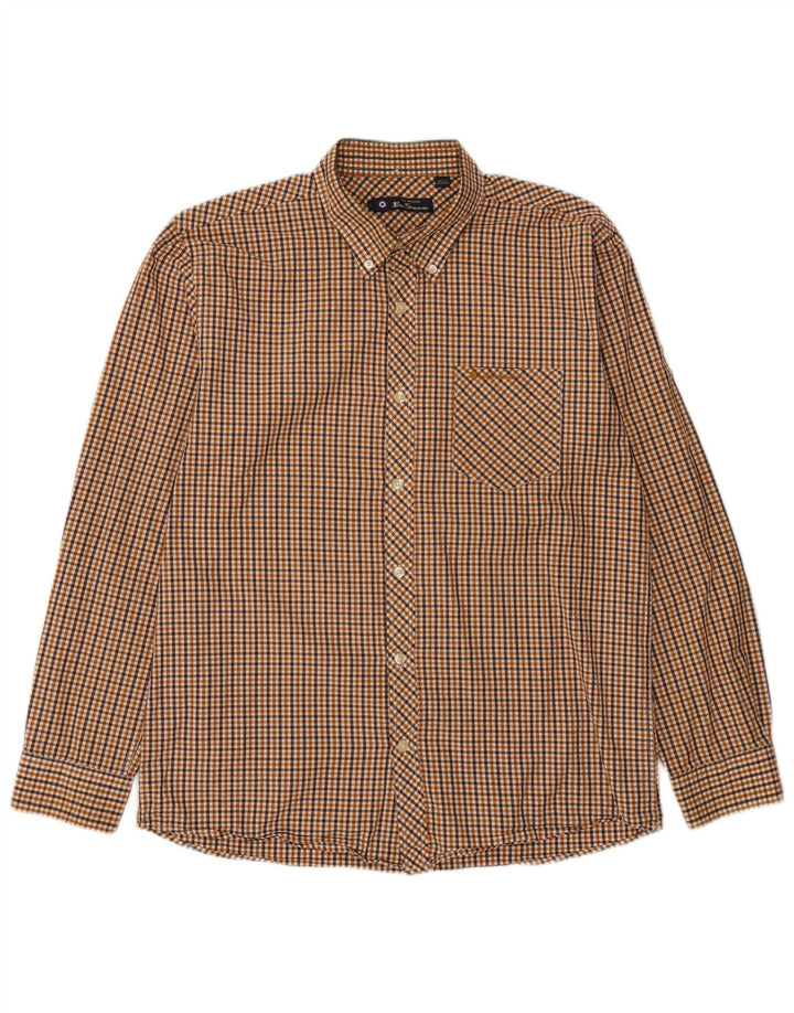 Camisa masculina Ben Sherman grande algodão guingão marrom