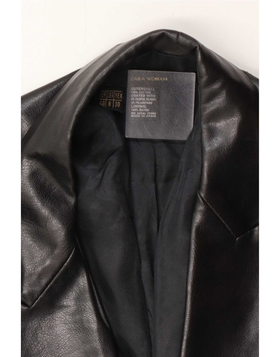 Jaqueta blazer feminina de couro sintético com 1 botão Zara EU 40 algodão preto médio