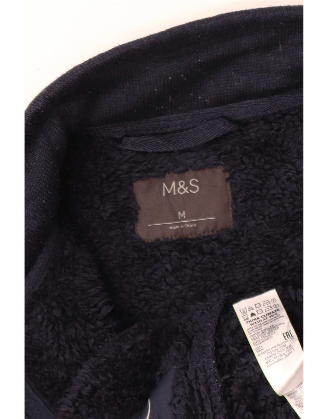 Jaqueta masculina de treino Sherpa da Marks & Spencer, poliéster azul marinho médio