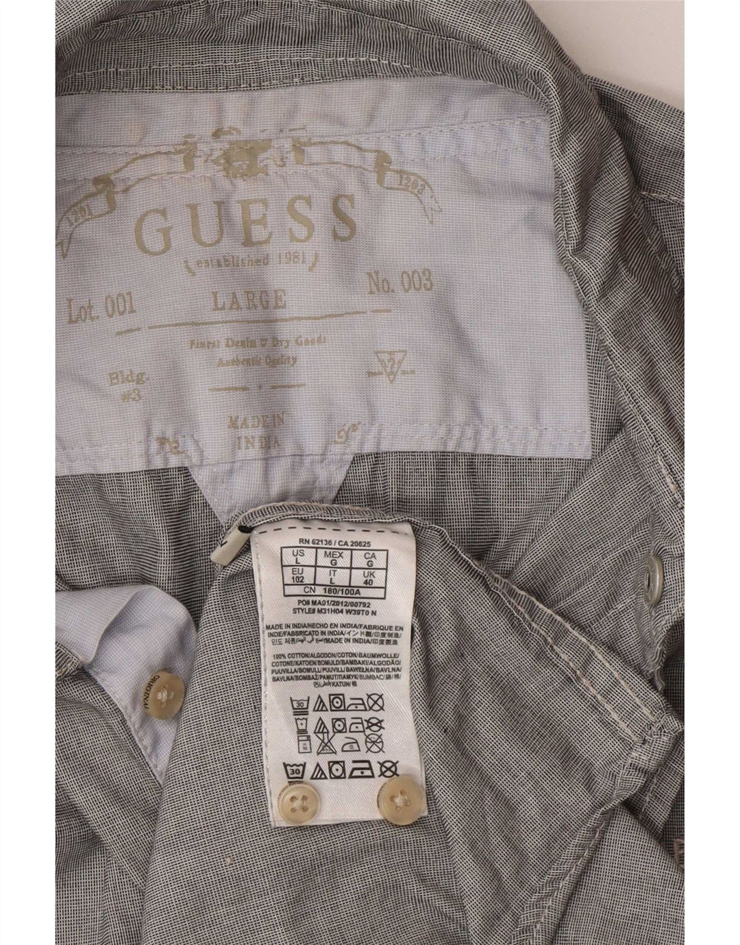 Camisa masculina Guess Regular Fit UK 40 grande algodão xadrez cinza