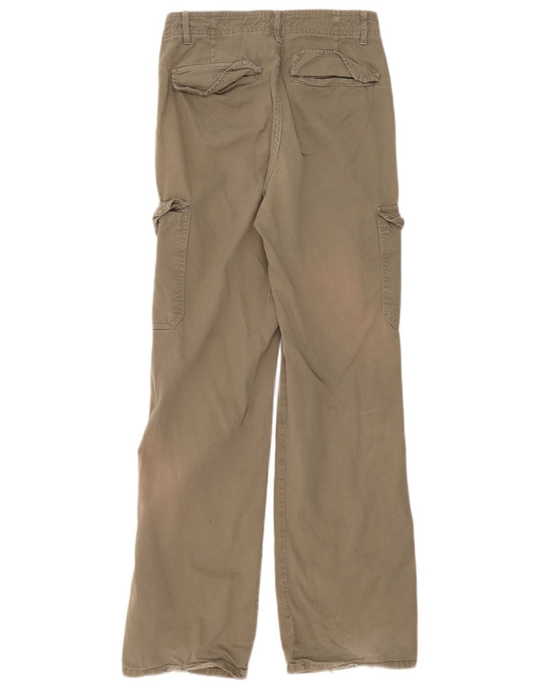 Zara Calça Cargo Feminina Solta Fit UE 36 XS W26 L31 Algodão Cáqui