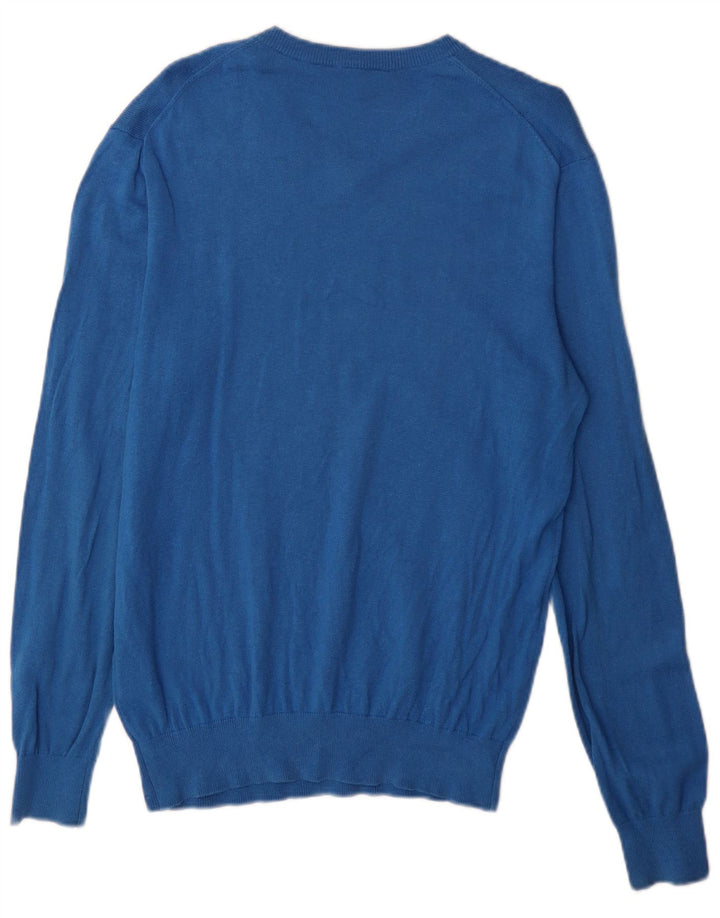 Crew Clothing Suéter masculino com decote em V pequeno algodão azul